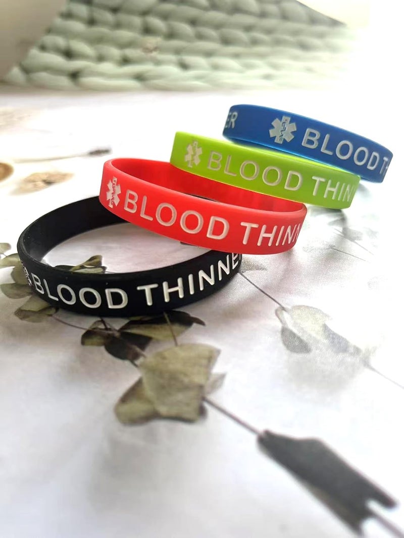 OutstandLong 5 Pack Sport Medical Alert ID Blood Thinner Silicone Bracelet Rubber Medical Awareness Wristbands 7.5" - Image 2